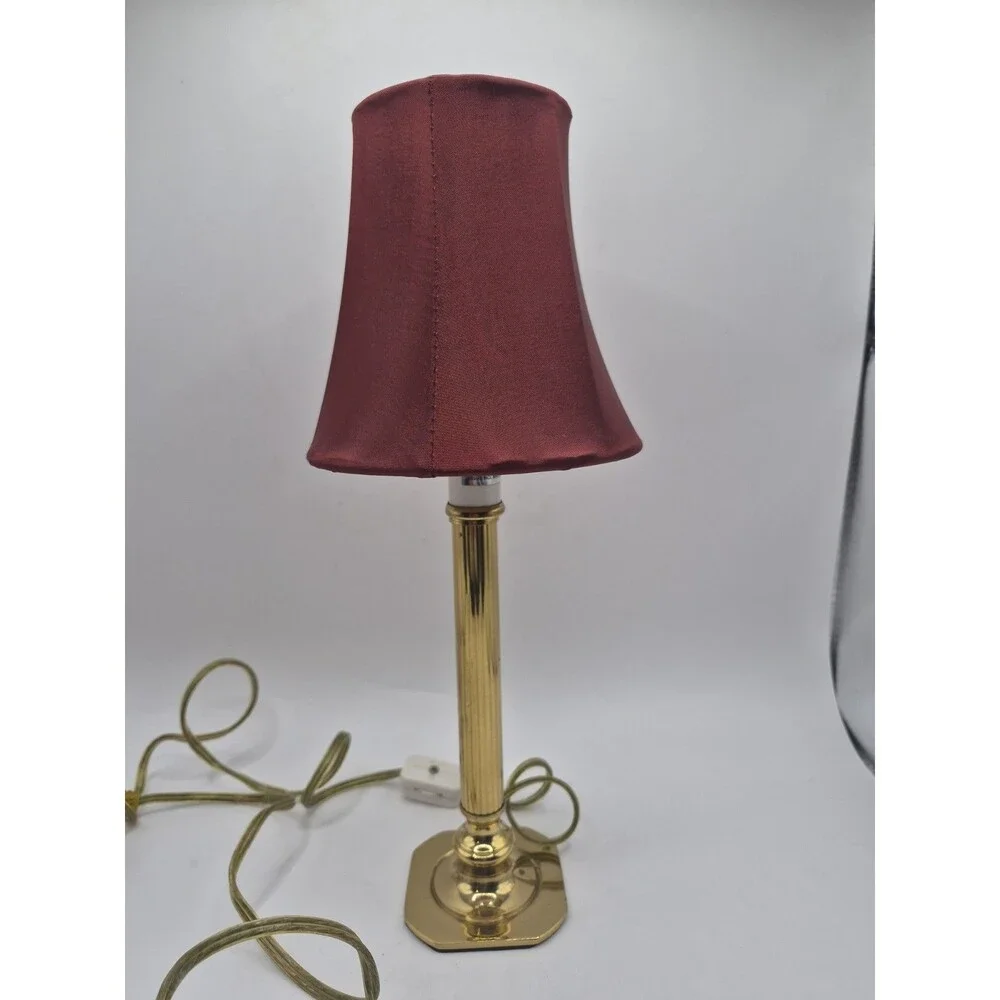 Vintage Small Brass Candlestick Lamp w/  Lamp Shade 13